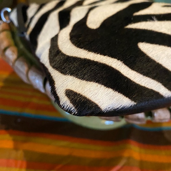 Chico's Zebra Calf Hair Clutch Purse Handbag Leather Silver Chain - Picture 9 of 13
